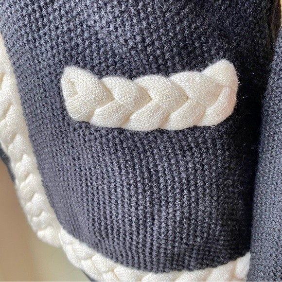 INC Cardigan Sweater Braided Knit Wool Black White Structured Dog Show NWT - Picture 5 of 10